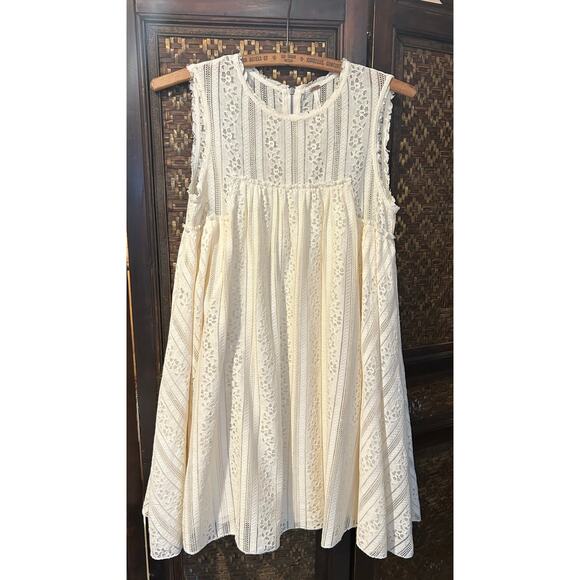 Free People Tu Es La Lace Swing Mini Dress in Ecru Sz XS Boho 70’s - Picture 1 of 9